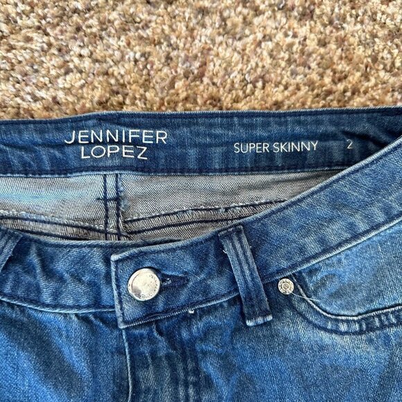 Jennifer Lopez Sequin Distressed Skinny Ankle Blue Jeans Women's Size 2 - Picture 6 of 7